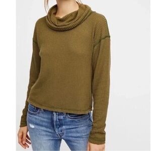 We The Free Free People White/Ivory Waffle Cowl Neck Top Size Small